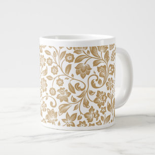 Caneca De Café Grande Padrão Botânico Floral Vintage