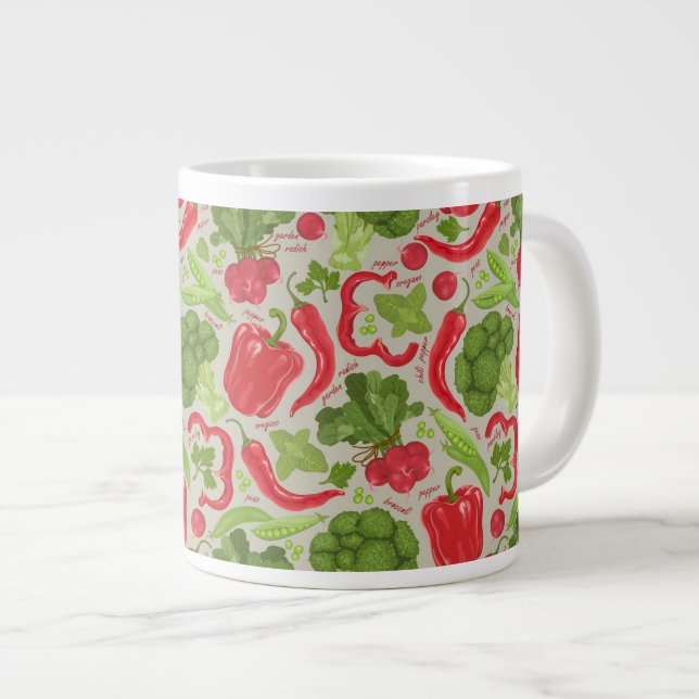 Caneca De Café Grande Padrão brilhante de vegetais frescos (Frente Esquerda)