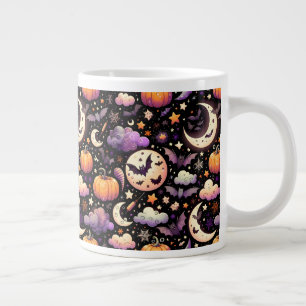Caneca De Café Grande Padrão Caprichoso do Céu Noturno de Halloween