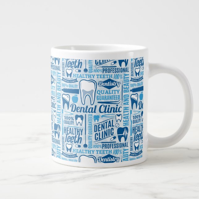 Caneca De Café Grande Padrão Clínico Dental Azul (Direita)
