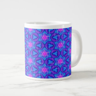 Caneca De Café Grande Padrão colorido azul brilhante e rosa quente