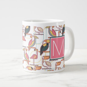 Caneca De Café Grande Padrão Com Aves Tropicais Adicione Seu Inicial