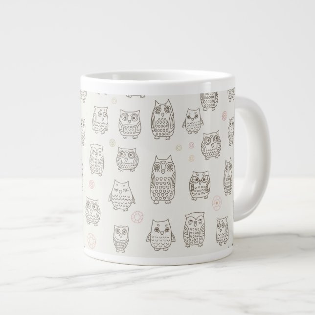 Caneca De Café Grande Padrão com corujas (Frente Esquerda)