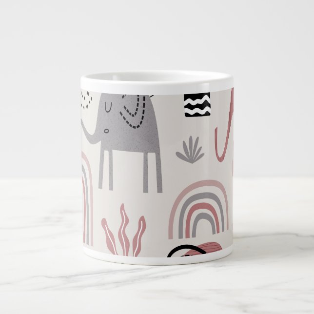 Caneca De Café Grande padrão com elefantes e girafas bonitinhos (Frente)