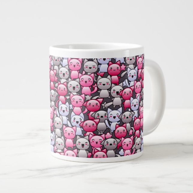 Caneca De Café Grande padrão com gatinhos kawaii 2 (Frente Esquerda)