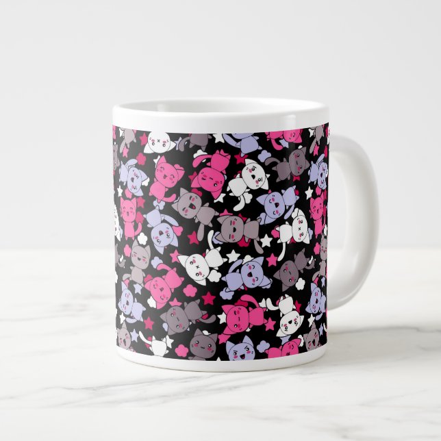 Caneca De Café Grande padrão com gatinhos kawaii 3 (Frente Esquerda)