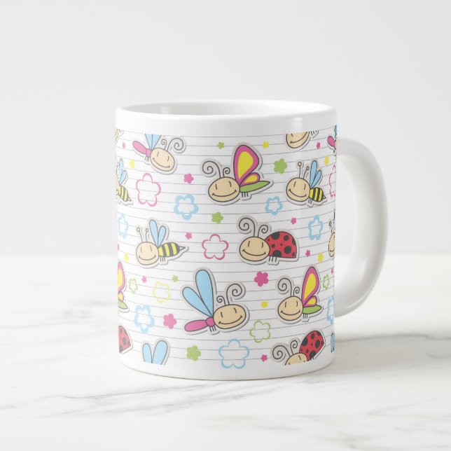 Caneca De Café Grande padrão com insetos (Frente Esquerda)