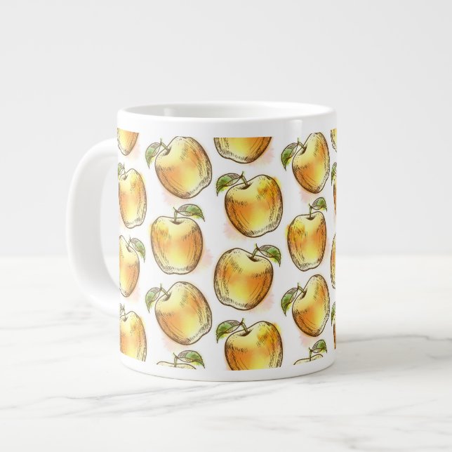 Caneca De Café Grande Padrão com maçã amarela (Frente Esquerda)