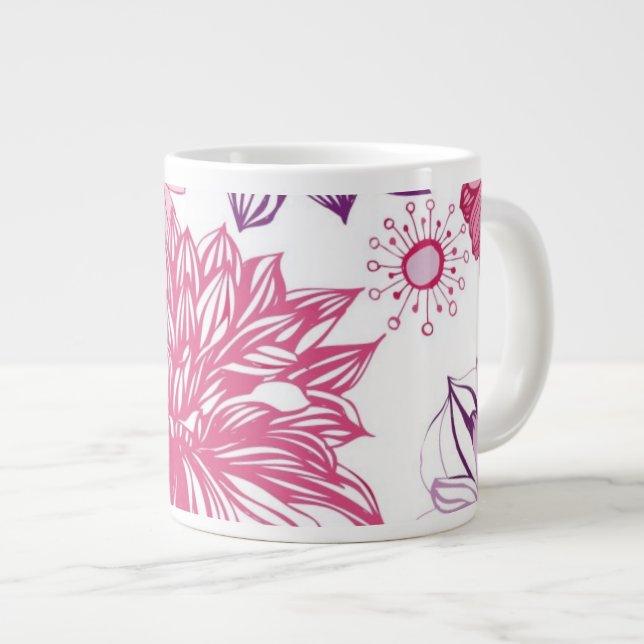 Caneca De Café Grande Padrão com torres rosa e dahlia (Frente Esquerda)
