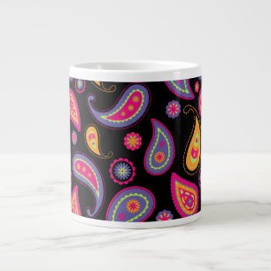 Caneca De Café Grande Padrão contínuo colorido de Paisley