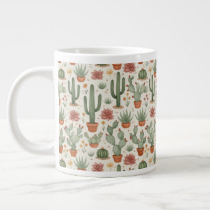 Caneca De Café Grande Padrão contínuo de cactos suculentos do deserto