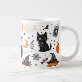 Caneca De Café Grande Padrão contínuo de Halloween fofo com gatos pretos