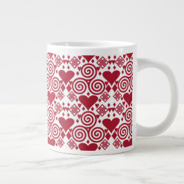 Caneca De Café Grande Padrão Cor-de-rosa, vermelho e branco do dia de os