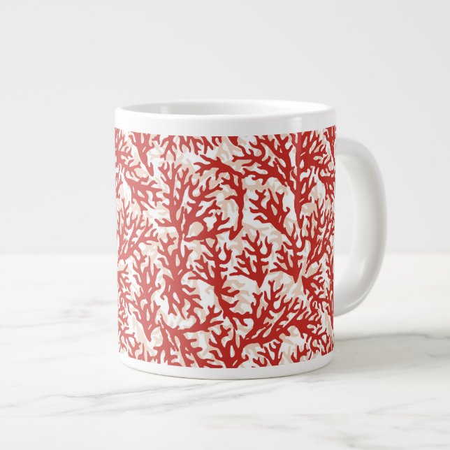 Caneca De Café Grande Padrão Coral Vermelho 2 (Frente Esquerda)