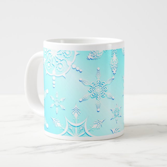 Caneca De Café Grande Padrão Crystal Snowflakes (Frente Esquerda)