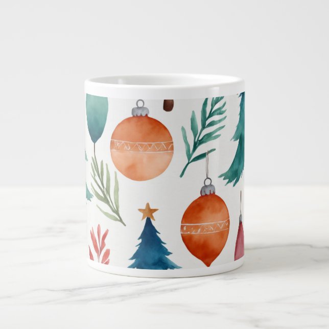 Caneca De Café Grande Padrão da árvore de Natal (Frente)