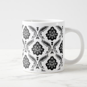 Caneca De Café Grande Padrão Damasco Rococó Cinza Preto Branco