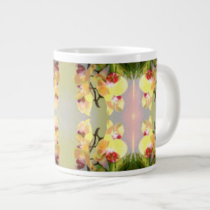 Caneca De Café Grande Padrão das orquídeas amarelas