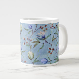 Caneca De Café Grande Padrão de Anêmonas das Tulipas Azuis e Brancas