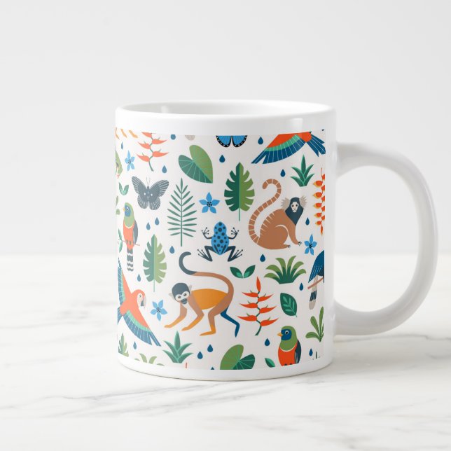 Caneca De Café Grande Padrão de Animais da Floresta Tropical (Direita)