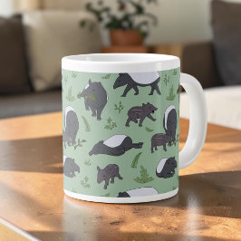 Caneca De Café Grande Padrão de Anta Malaia Fofo em Verde Salvia