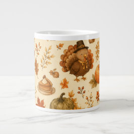 Caneca De Café Grande Padrão de aquarela de Ação de Graças fofo com peru