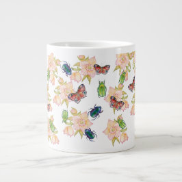 Caneca De Café Grande Padrão de aquarela de besouros e borboletas