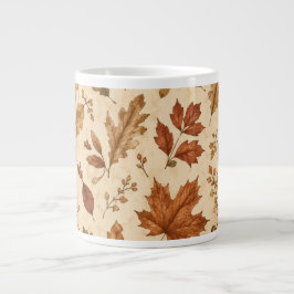 Caneca De Café Grande Padrão de Aquarela de Folhas de Outono