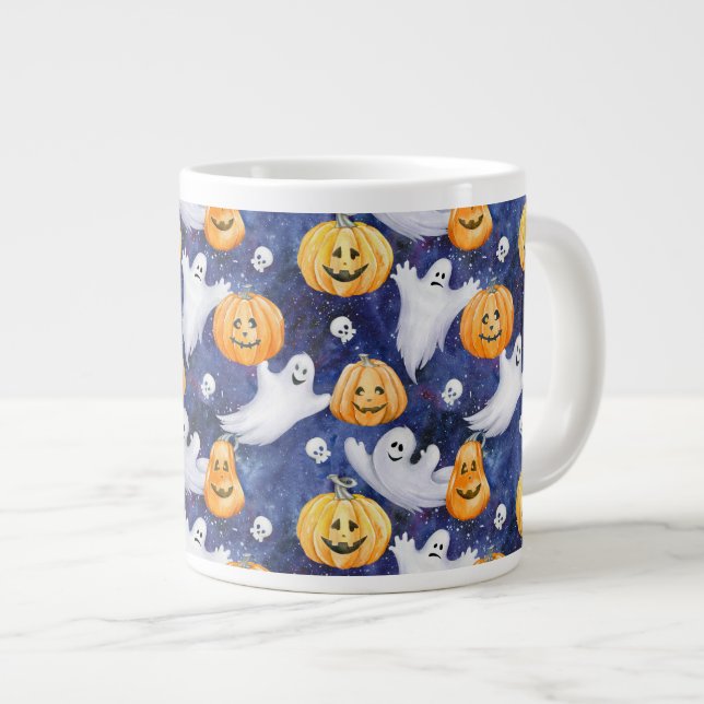 Caneca De Café Grande Padrão de Aquarela do Halloween (Frente Esquerda)