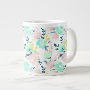 Caneca De Café Grande Padrão de Aquarela Floral