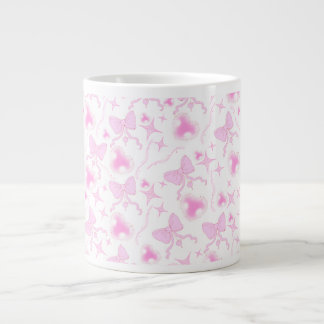 Caneca De Café Grande Padrão de Arco rosa Corações e Fitas de Kawaii