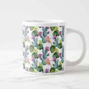 Caneca De Café Grande Padrão de Arte de Cactos de Aquarela