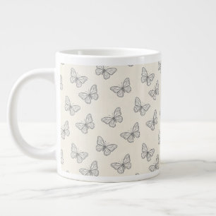 Caneca De Café Grande Padrão de Arte de Linha de Borboleta
