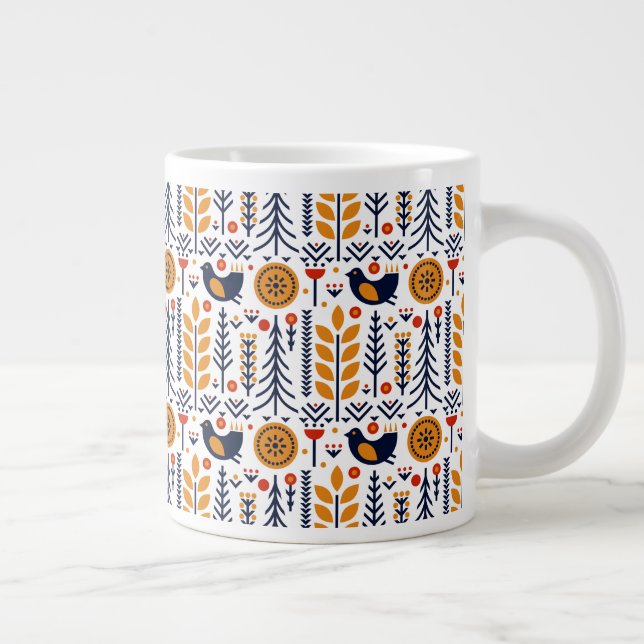 Caneca De Café Grande Padrão de Arte de Pássaros do outono (Direita)