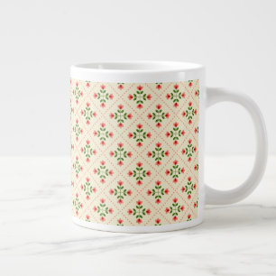 Caneca De Café Grande Padrão de arte folclórica rosa e verde