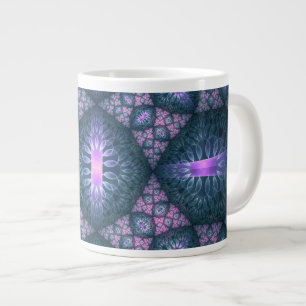 Caneca De Café Grande Padrão de Arte Fractal 3D Turquesa Rosa Roxo