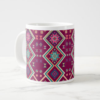 Caneca De Café Grande Padrão de Arte Popular Geométrica do Sudoeste Plum