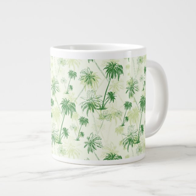 Caneca De Café Grande Padrão de Árvore de Palma Verde (Frente Esquerda)