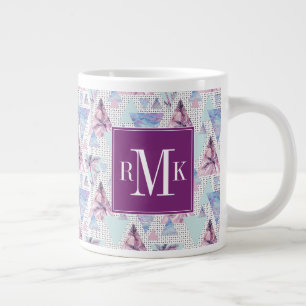 Caneca De Café Grande Padrão de Árvore Palm Cor-de-Água Rosa e Azul