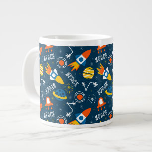 Caneca De Café Grande Padrão de Aventuras Espaciais Coloridas Bonitas