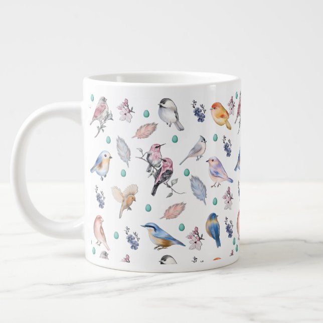 Caneca De Café Grande Padrão de Aves de primavera (Esquerda)