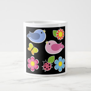 CANECA DE CAFÉ GRANDE PADRÃO DE AVES E FLORES