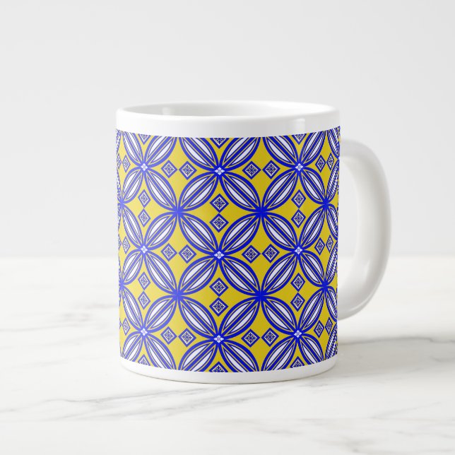 Caneca De Café Grande Padrão De Azulejo Do Estilo Estilo Espanhol Azul E (Frente Esquerda)