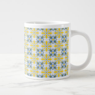 Caneca De Café Grande Padrão de azulejos bonito portugueses azuis e amar