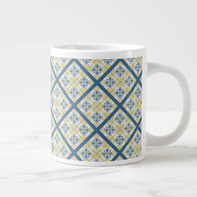 Caneca De Café Grande Padrão de azulejos bonito portugueses azuis e amar (Direita)