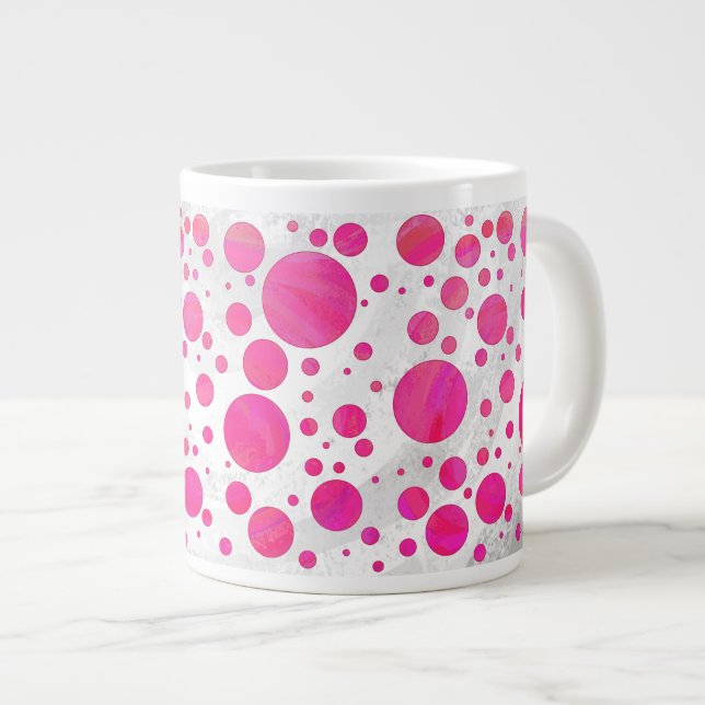 Caneca De Café Grande Padrão de Bolinhas de Paixão Rosa (Frente Esquerda)