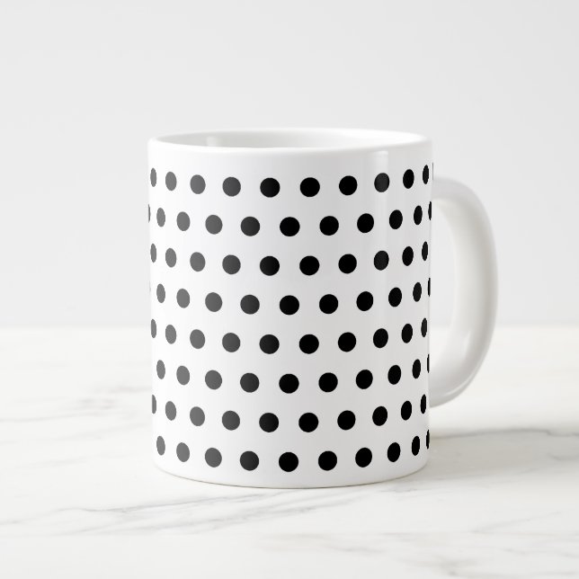 Caneca De Café Grande Padrão de Bolinhas preto e branco. Spotty. (Frente Esquerda)