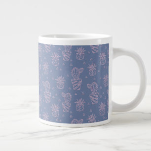 Caneca De Café Grande Padrão de Cactus de Cartoon Rosa e Roxo