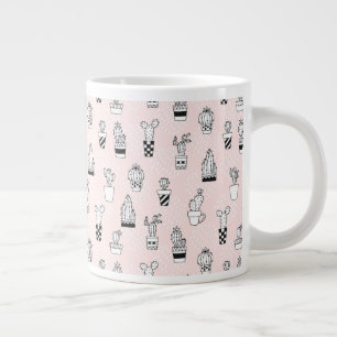 Caneca De Café Grande Padrão De Cactus Desenhado À Mão