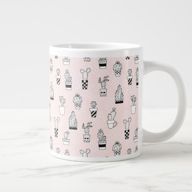 Caneca De Café Grande Padrão De Cactus Desenhado À Mão (Direita)